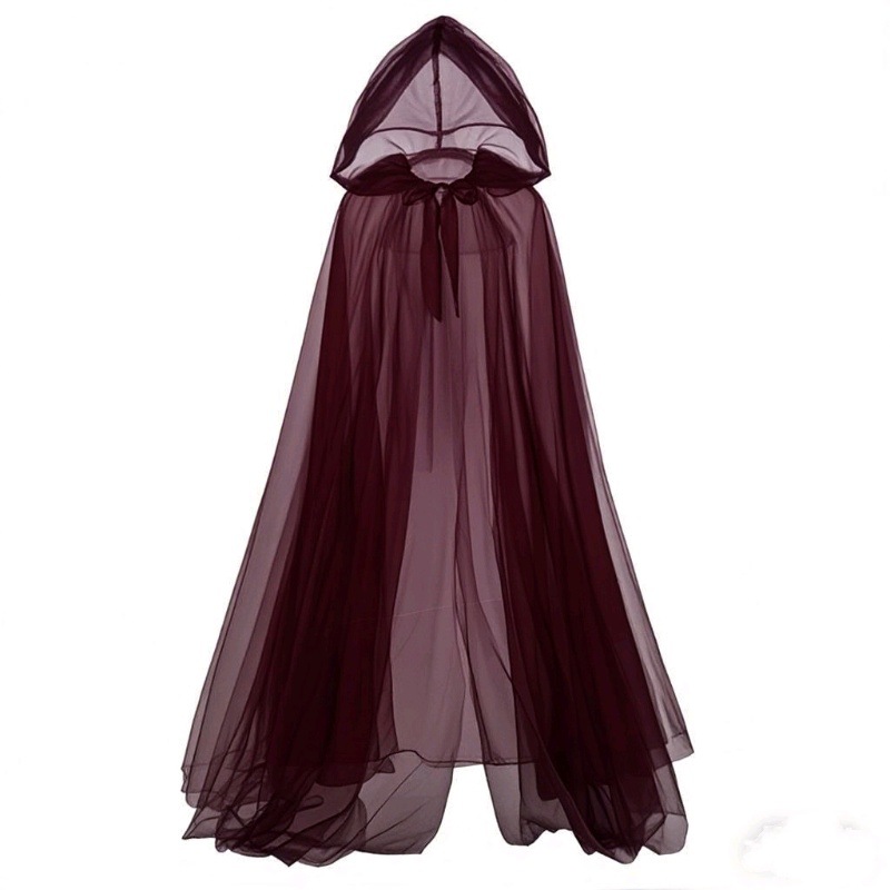 Halloween Cosplay Ghost Costume with Hooded Cape Witch Mesh Long Cloak